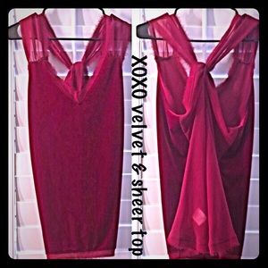 💋XOXO sexy v-neck red velvet top w/ sheer back
